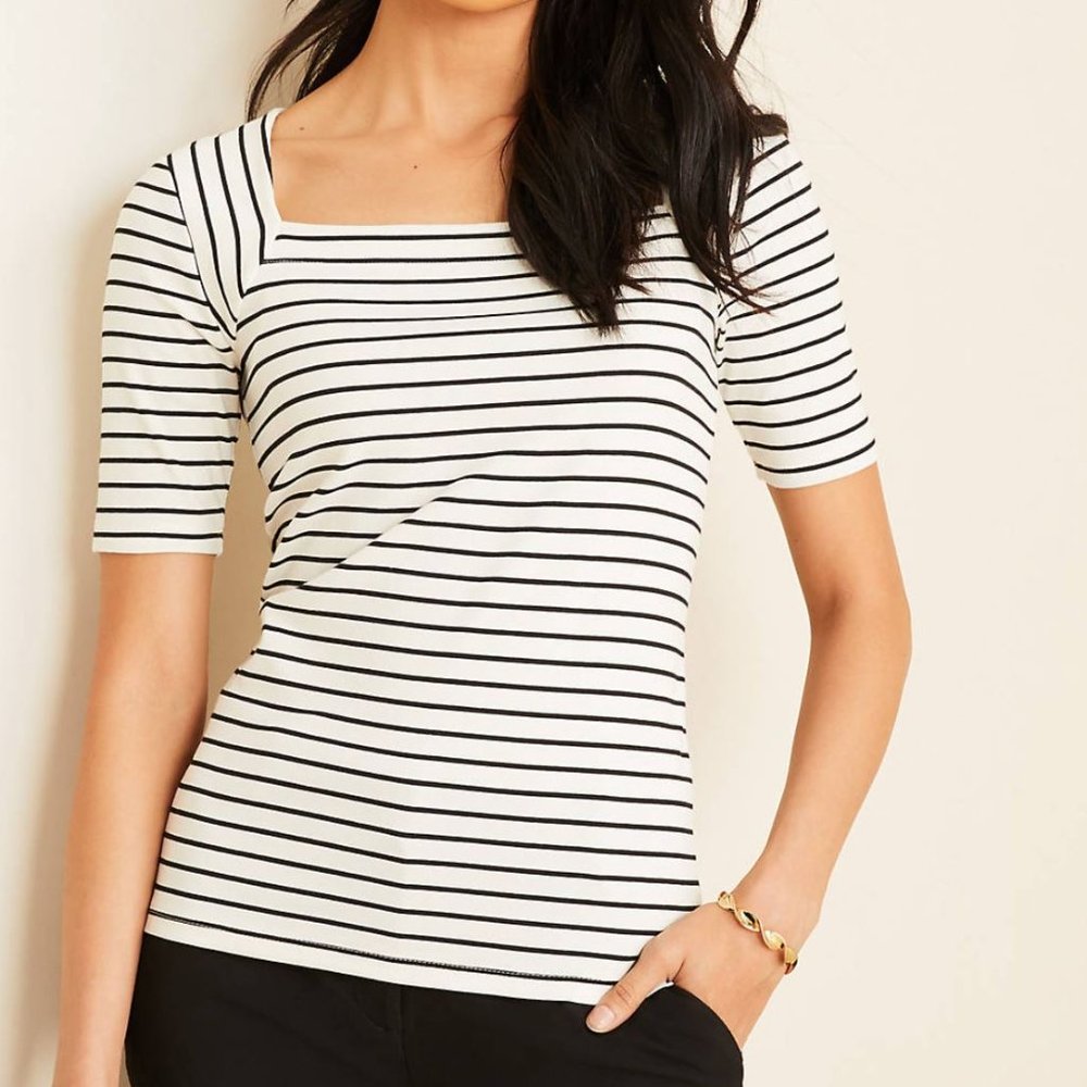 Ann Taylor Striped Square Neck Luxe Tee